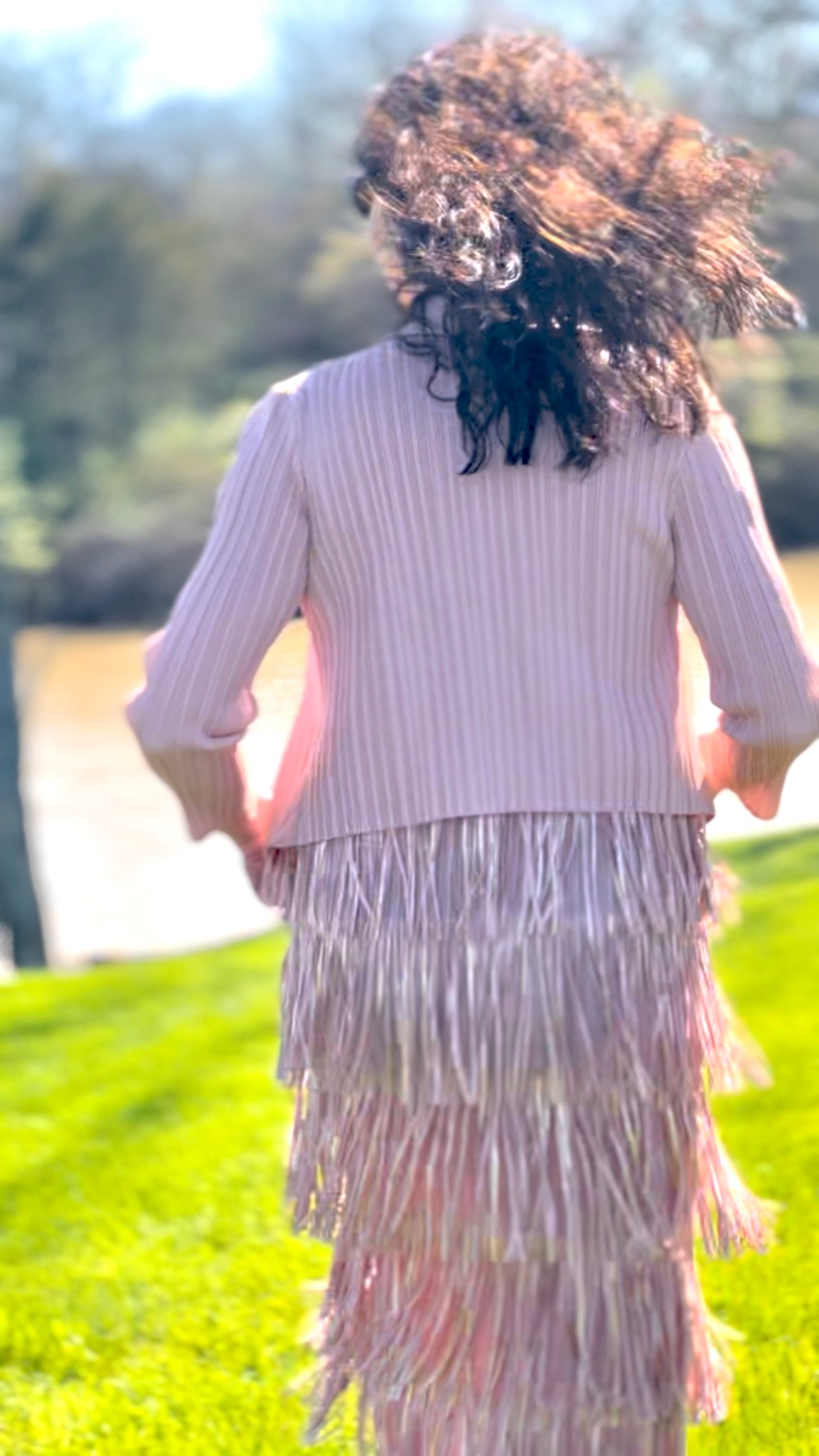 Pleating with fringe Dress set (Pink)