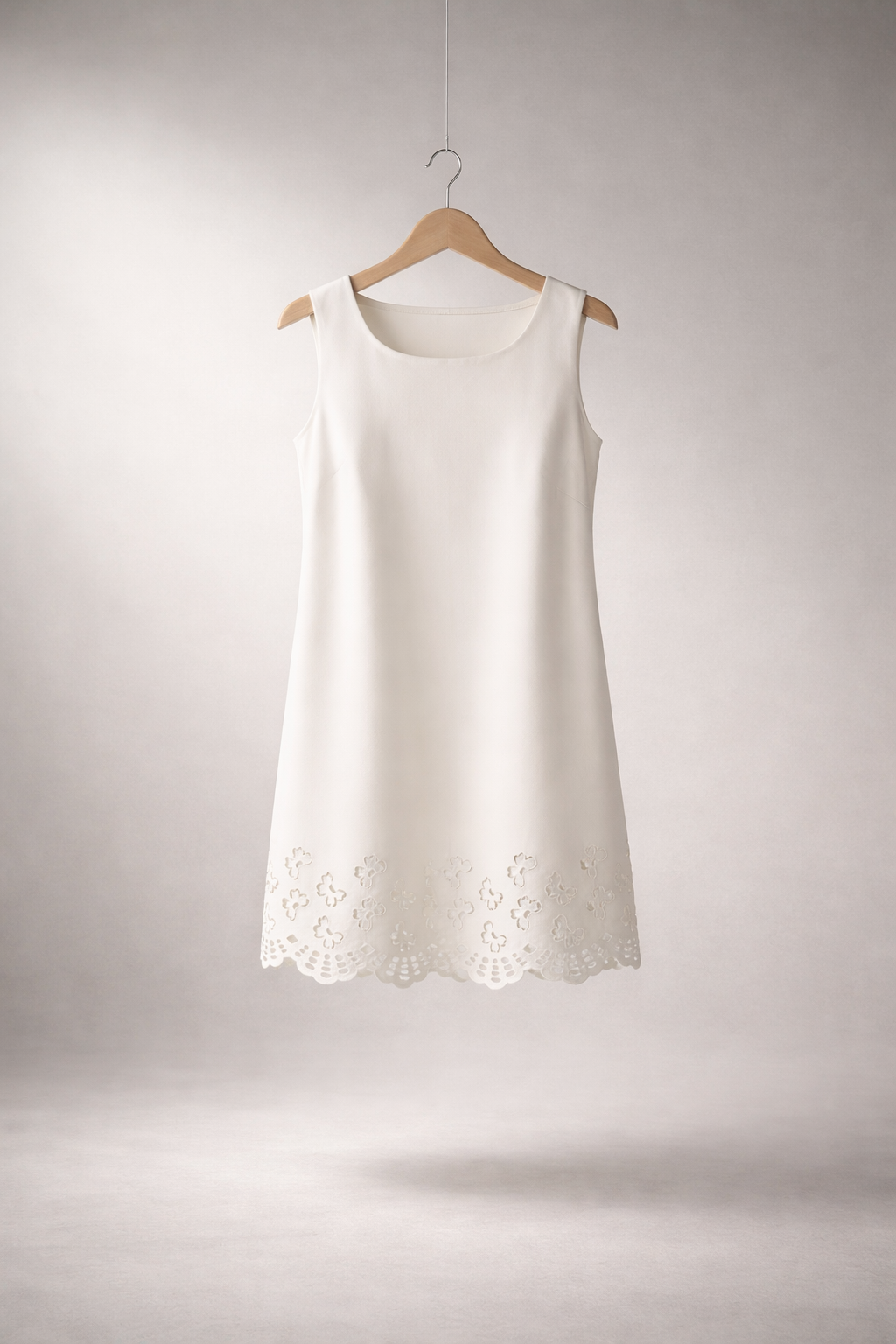 Faux Leather Laser cut butterfly shift dress (Cream)