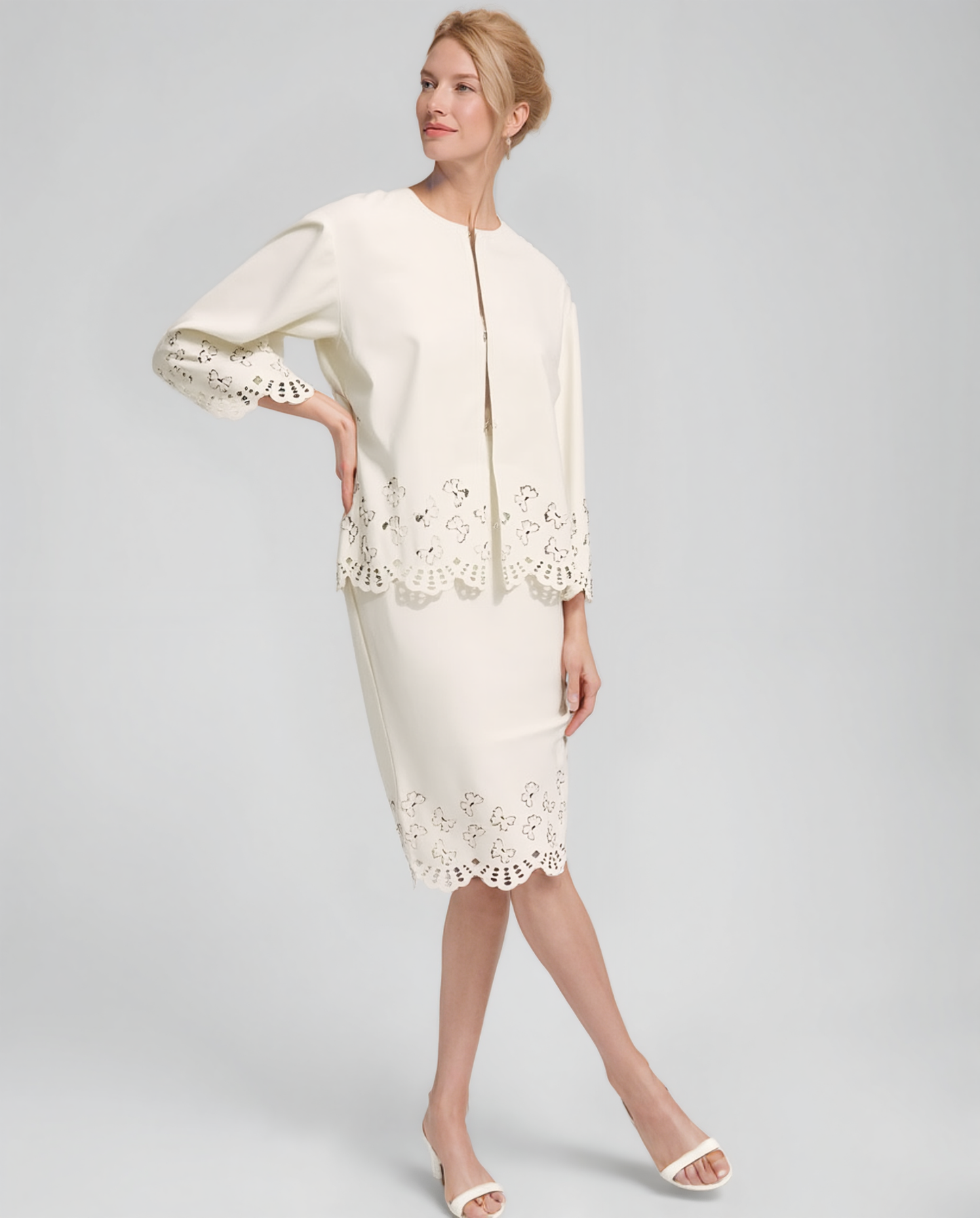 Faux Leather Laser cut butterfly shift dress (Cream)