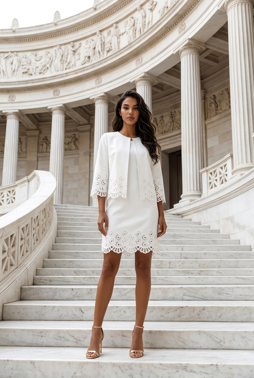 Faux Leather Laser cut butterfly shift dress (Cream)