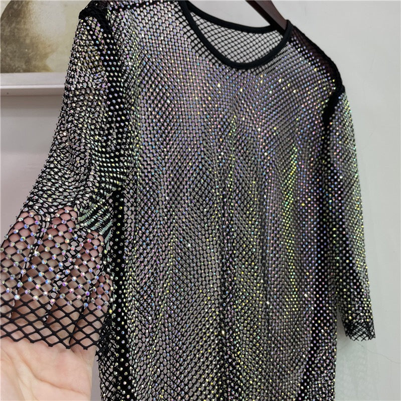 black diamond mesh 3/4 sleeve top