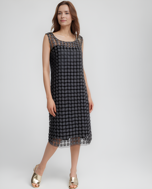 Lace Organza sleeveless Shift Dress with matching cami dress  (Black)