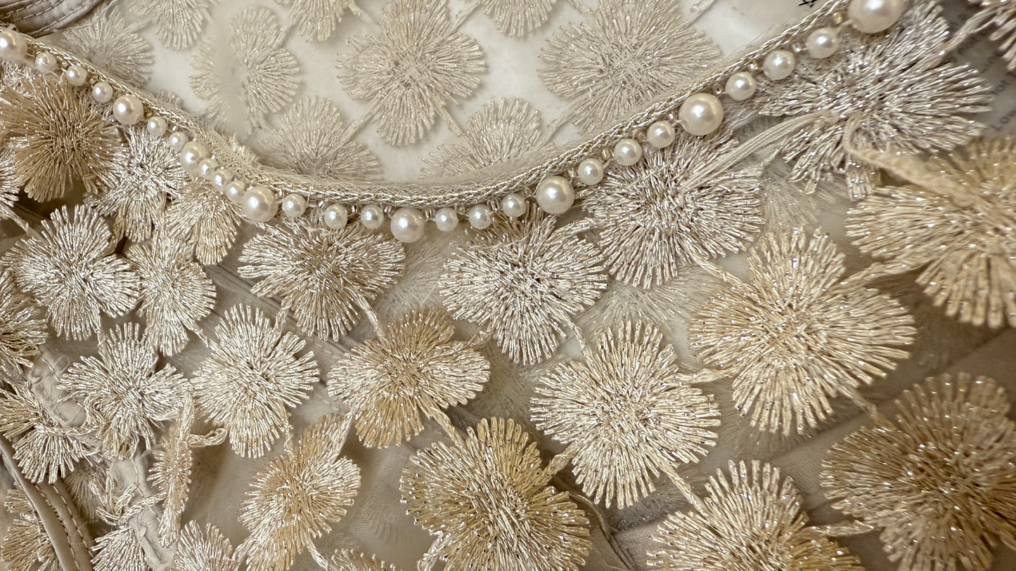 Lace Organza short sleeve Shift Dress with matching cami dress  (Ivory)