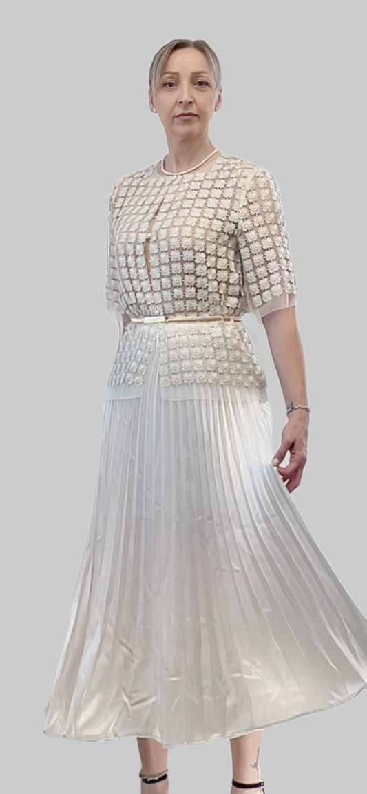 Short Lace Organza shirt with 3/4 sleeves  (Ivory)
