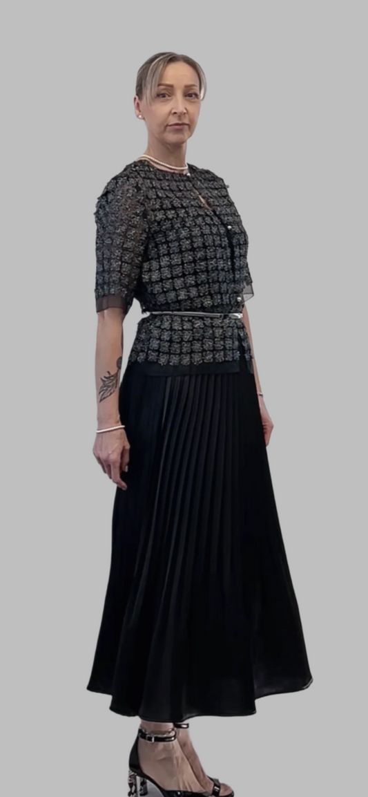 Short Lace Organza shirt with 3/4 sleeves  (Black)