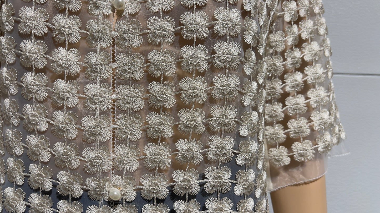 Short Lace Organza shirt with 3/4 sleeves  (Ivory)