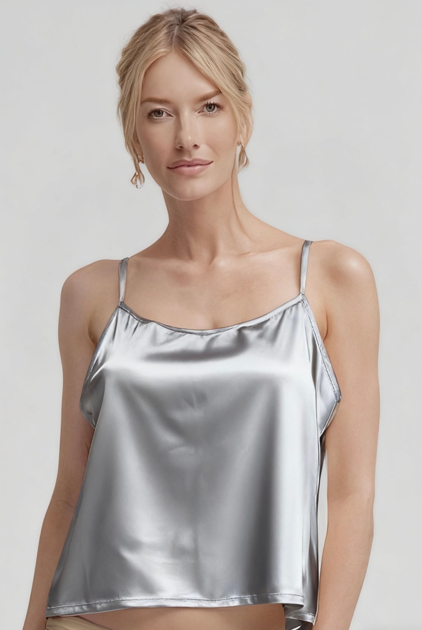 Stretch Satin Cami Top with adjustable spaghetti straps (Silver Grey)