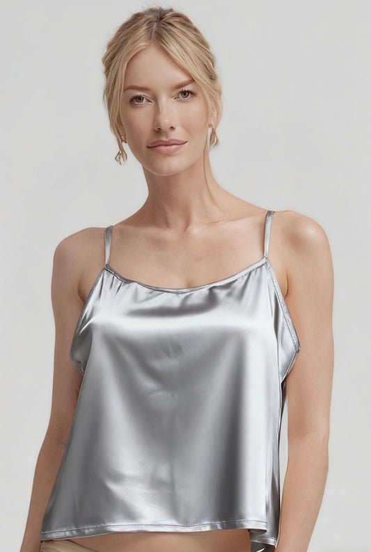 Stretch Satin Cami Top with adjustable spaghetti straps (Silver Grey)