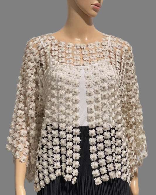 Short Lace coverup with all over Pearls attached  (ivory)