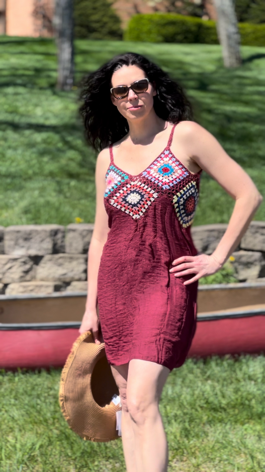 Crochet Beach Dress  (Burgundy)