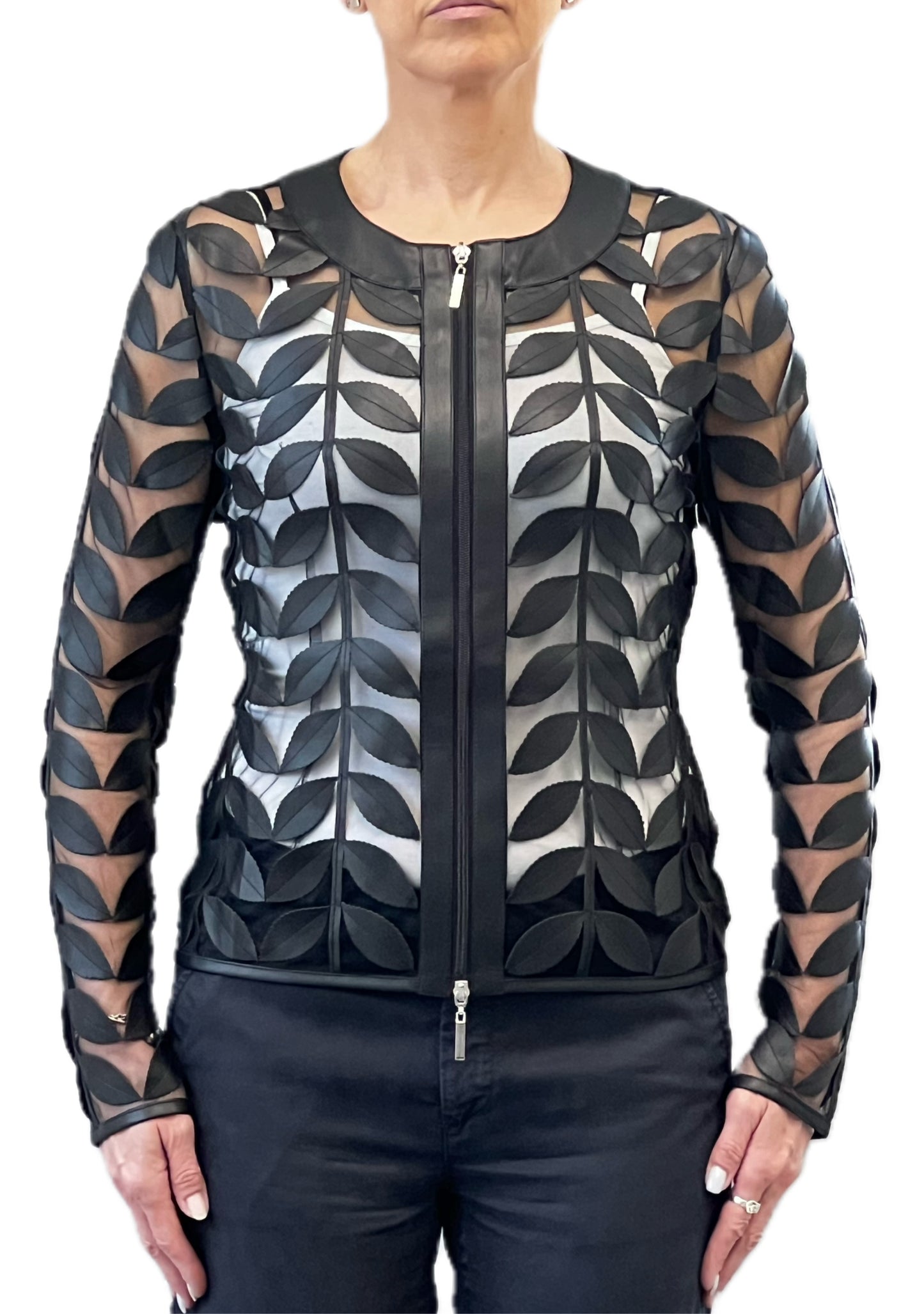 Faux Leather leaves jacket (Black)