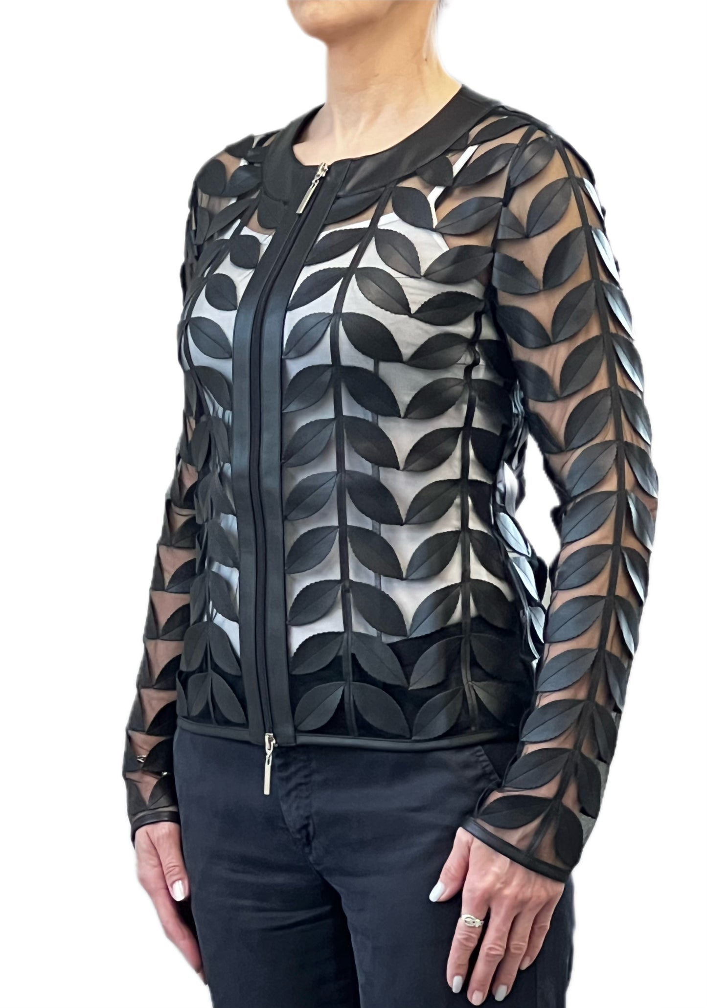 Faux Leather leaves jacket (Black)