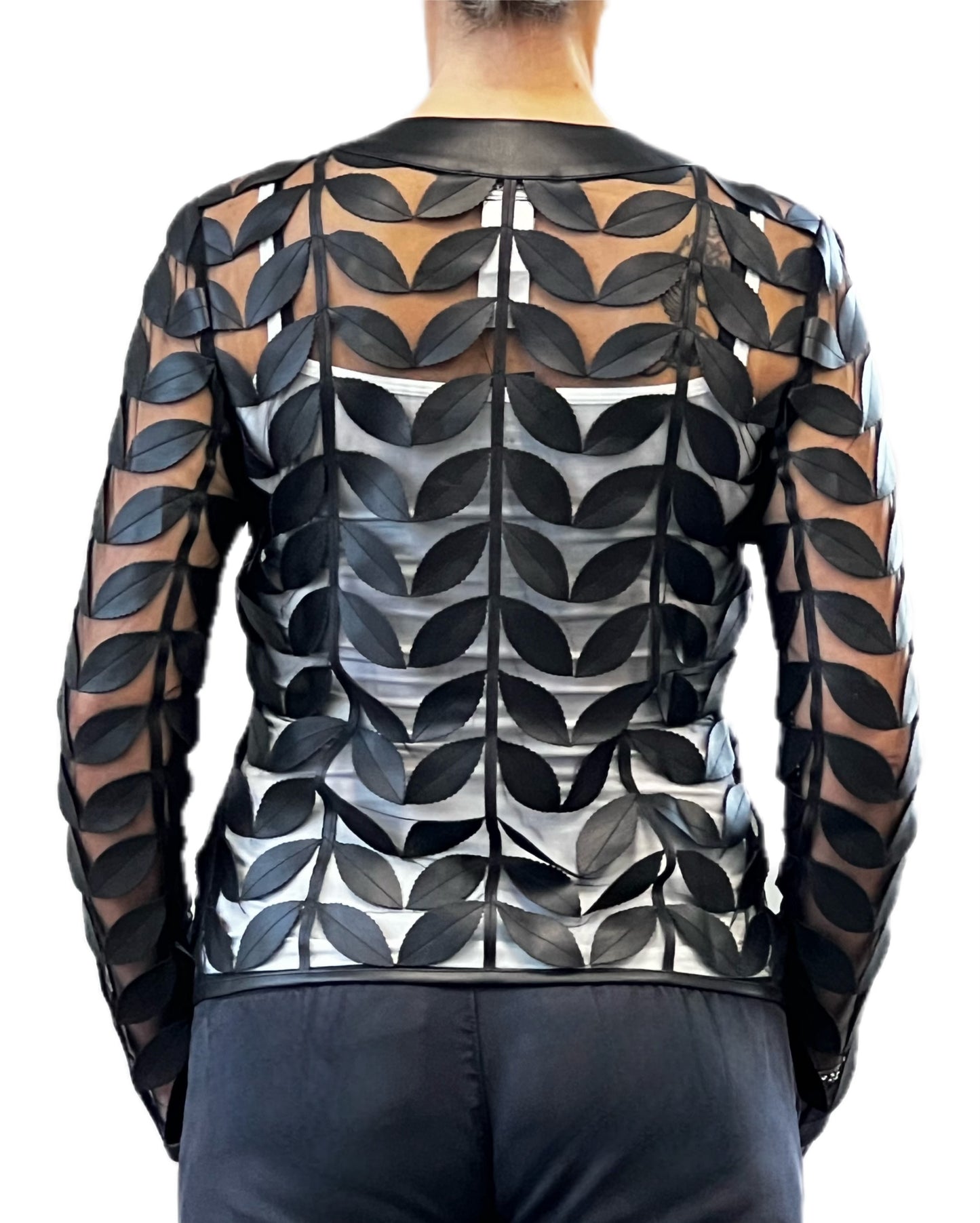 Faux Leather leaves jacket (Black)