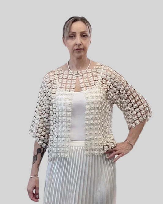 Short Lace coverup with all over Pearls attached  (ivory)