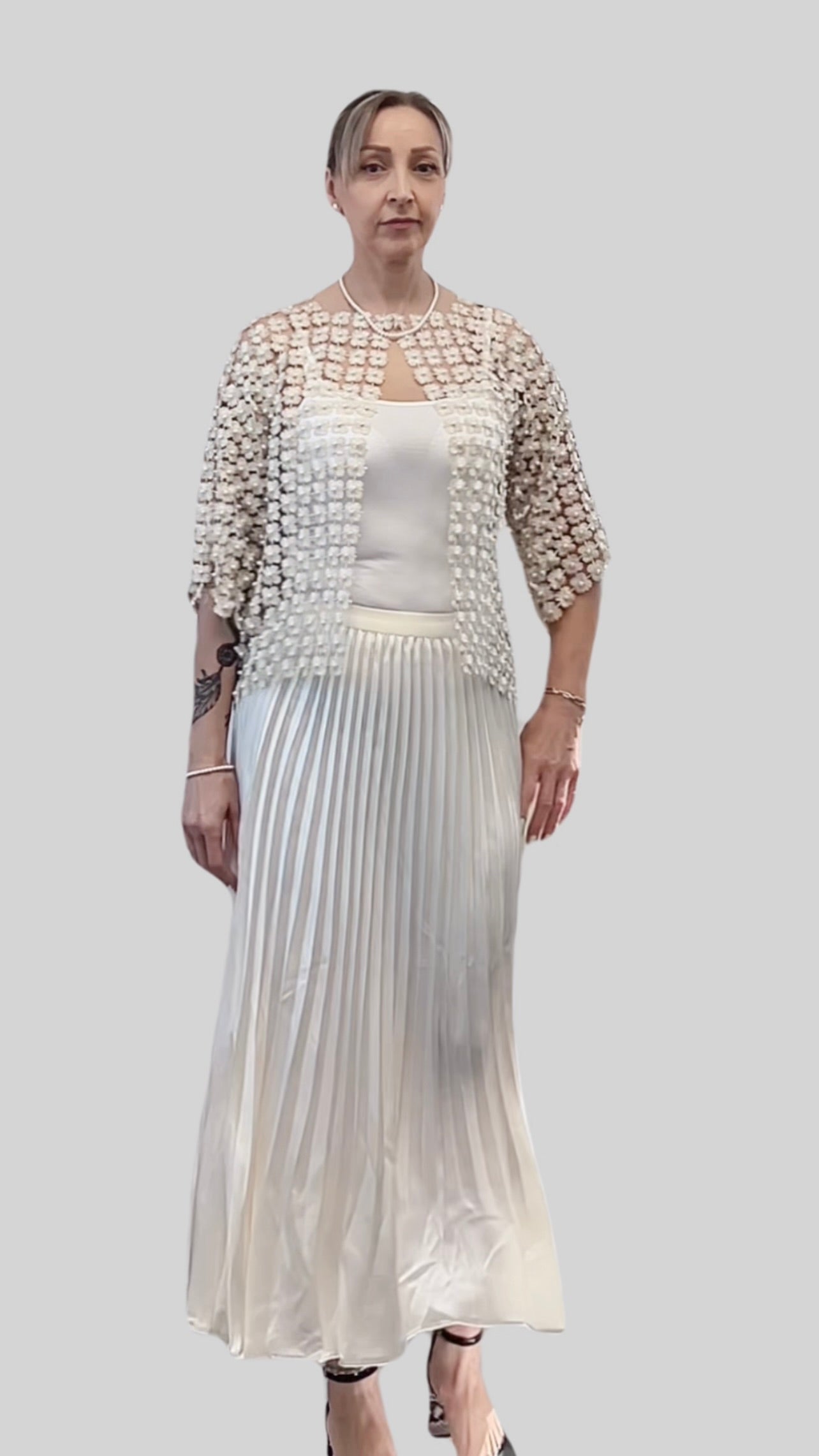 Short Lace coverup with all over Pearls attached  (ivory)