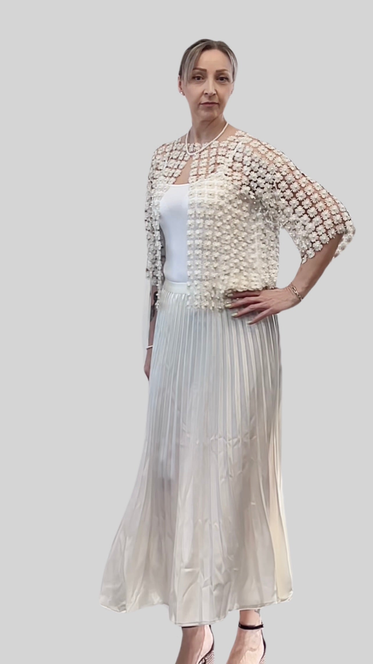 Short Lace coverup with all over Pearls attached  (ivory)