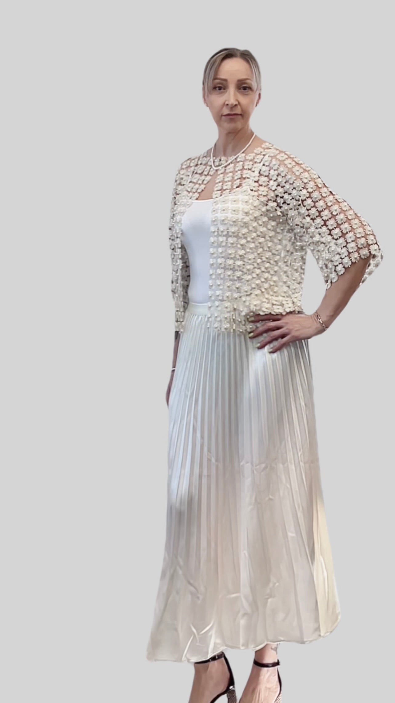 Short Lace coverup with all over Pearls attached  (ivory)