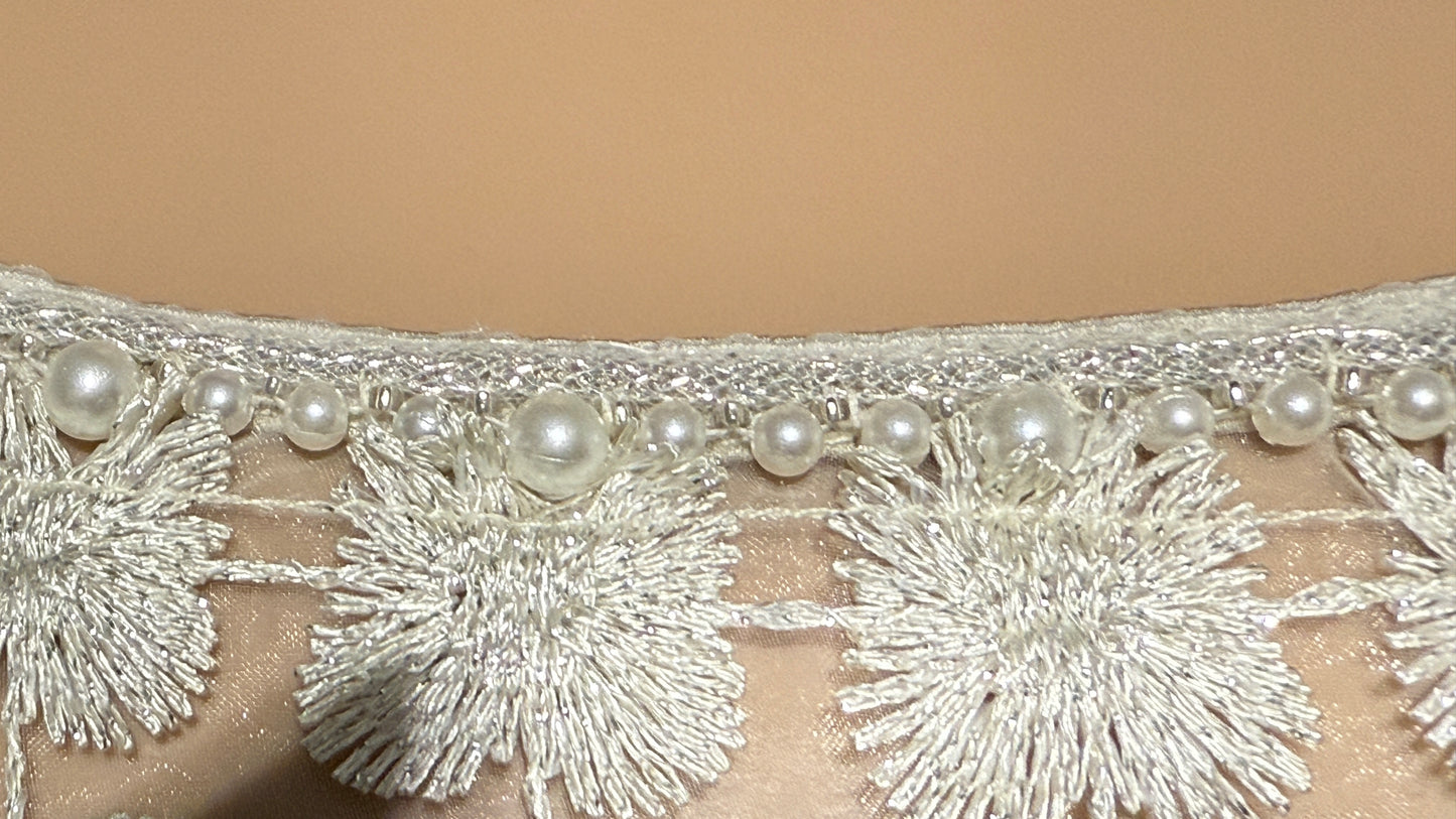 Lace Organza short sleeve Shift Dress with matching cami dress  (Ivory)