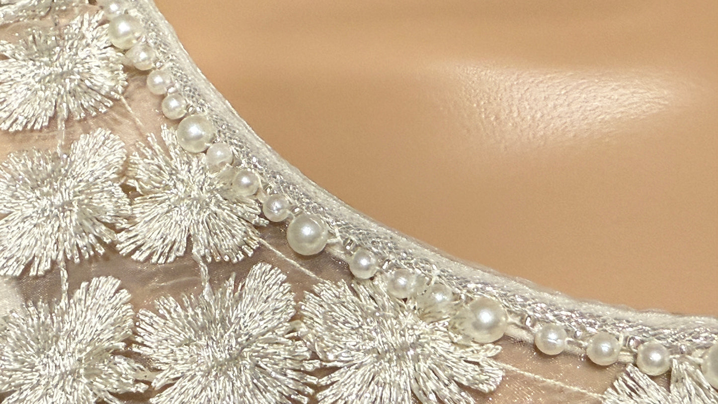 Lace Organza short sleeve Shift Dress with matching cami dress  (Ivory)