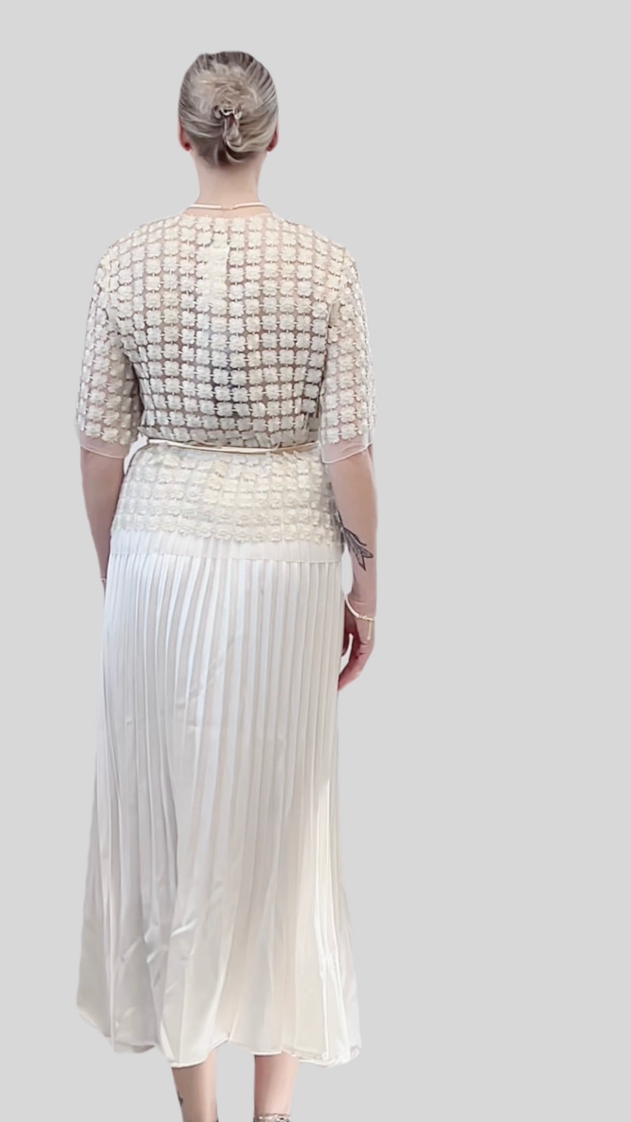 Short Lace Organza shirt with 3/4 sleeves  (Ivory)