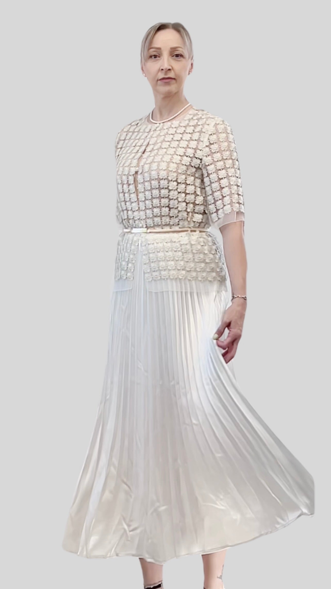Short Lace Organza shirt with 3/4 sleeves  (Ivory)