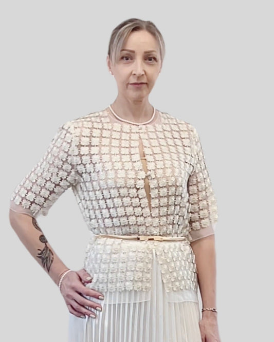 Short Lace Organza shirt with 3/4 sleeves  (Ivory)