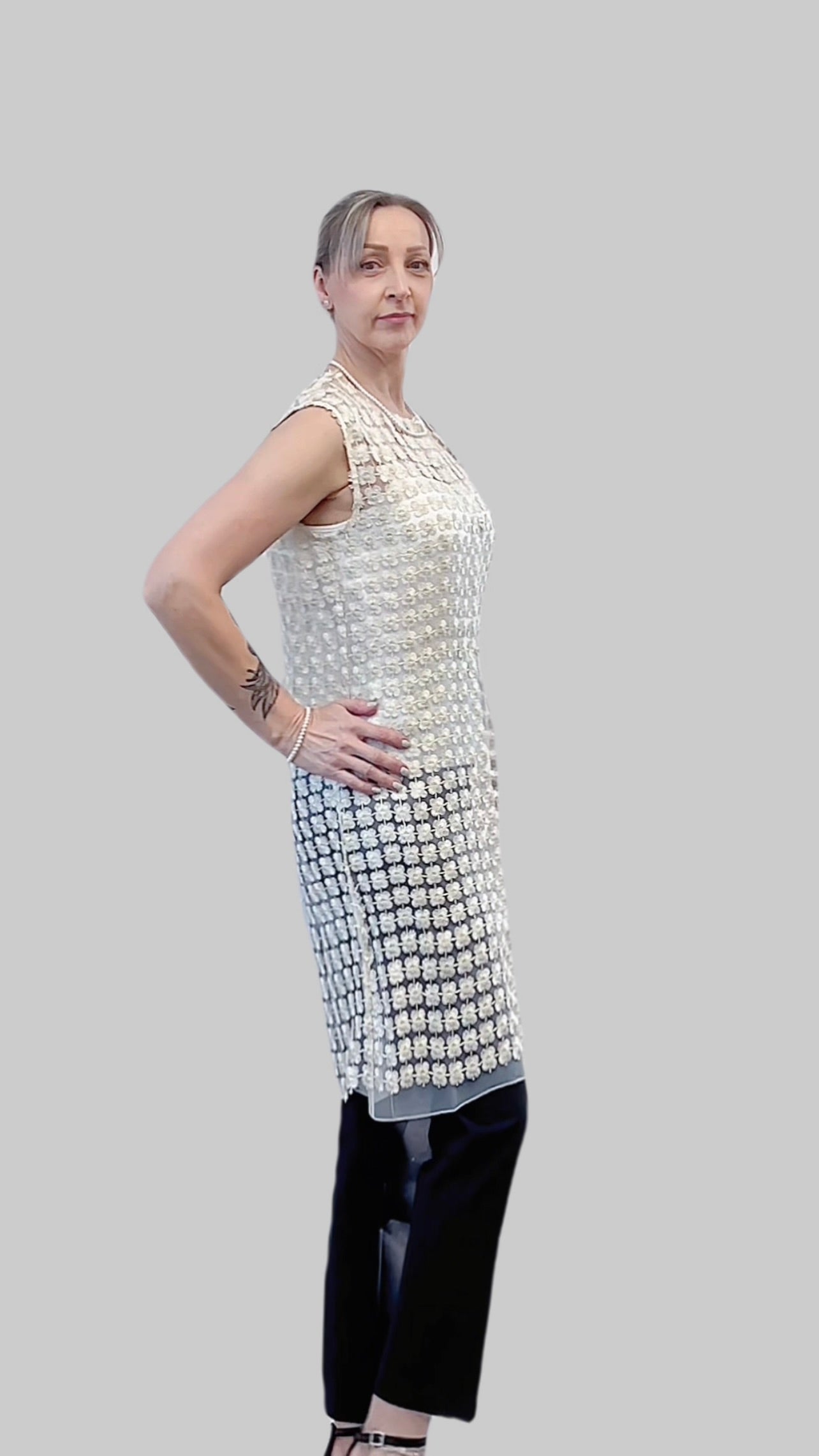 Lace Organza sleeveless Vest  (Ivory)