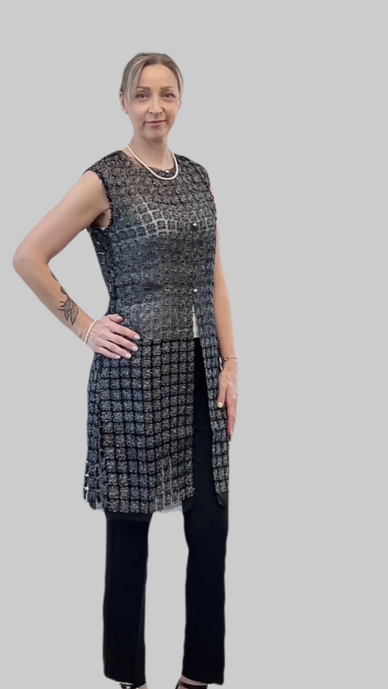 Lace Organza sleeveless Vest  (Black)
