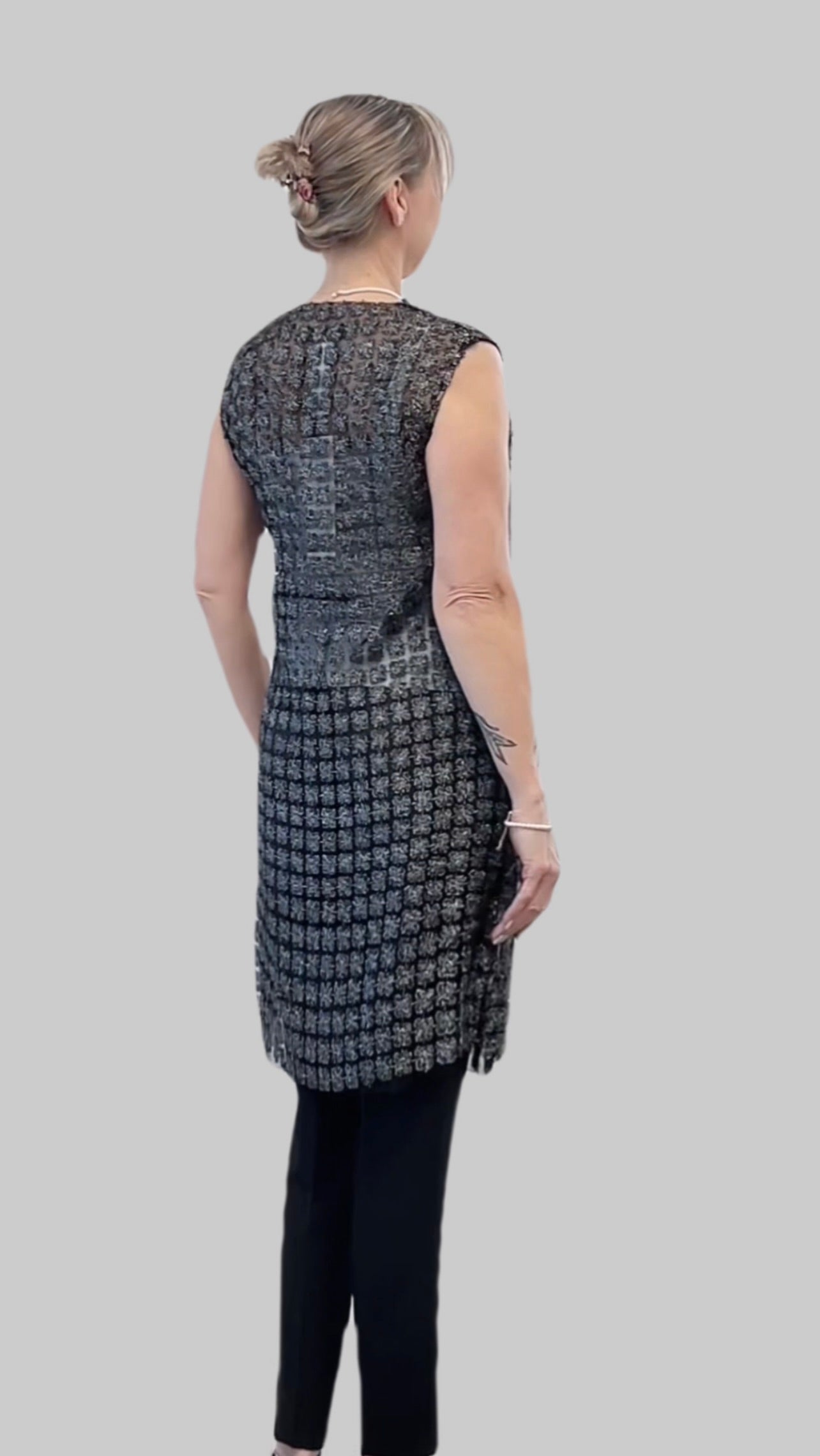 Lace Organza sleeveless Vest  (Black)
