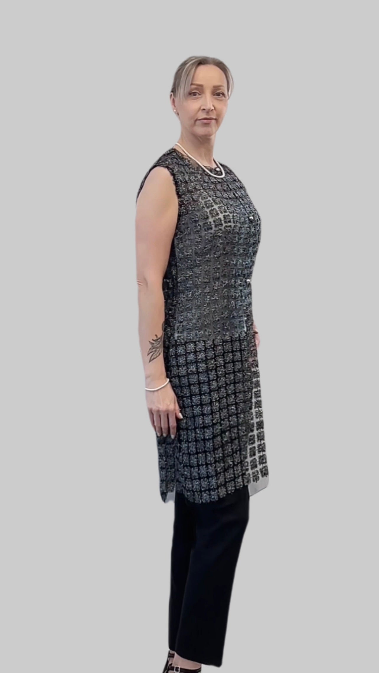Lace Organza sleeveless Vest  (Black)