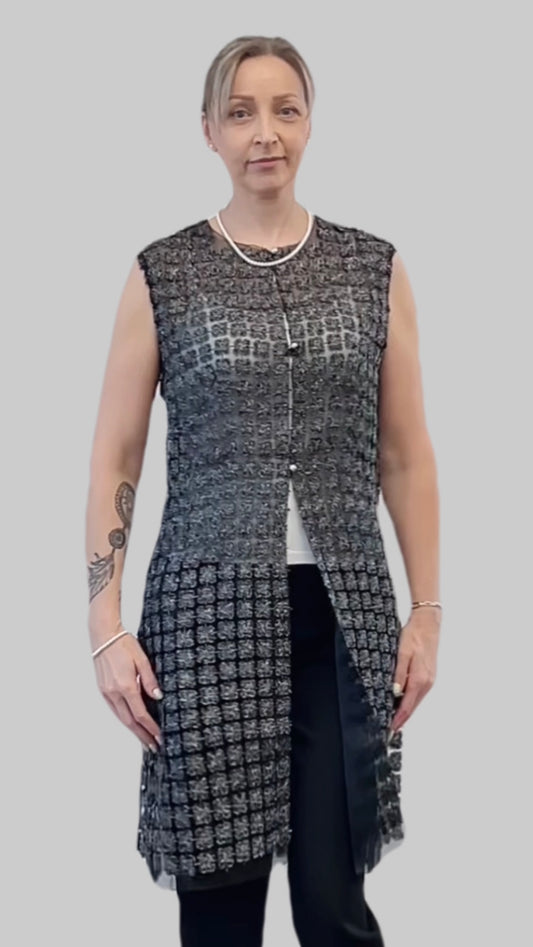 Lace Organza sleeveless Vest  (Black)