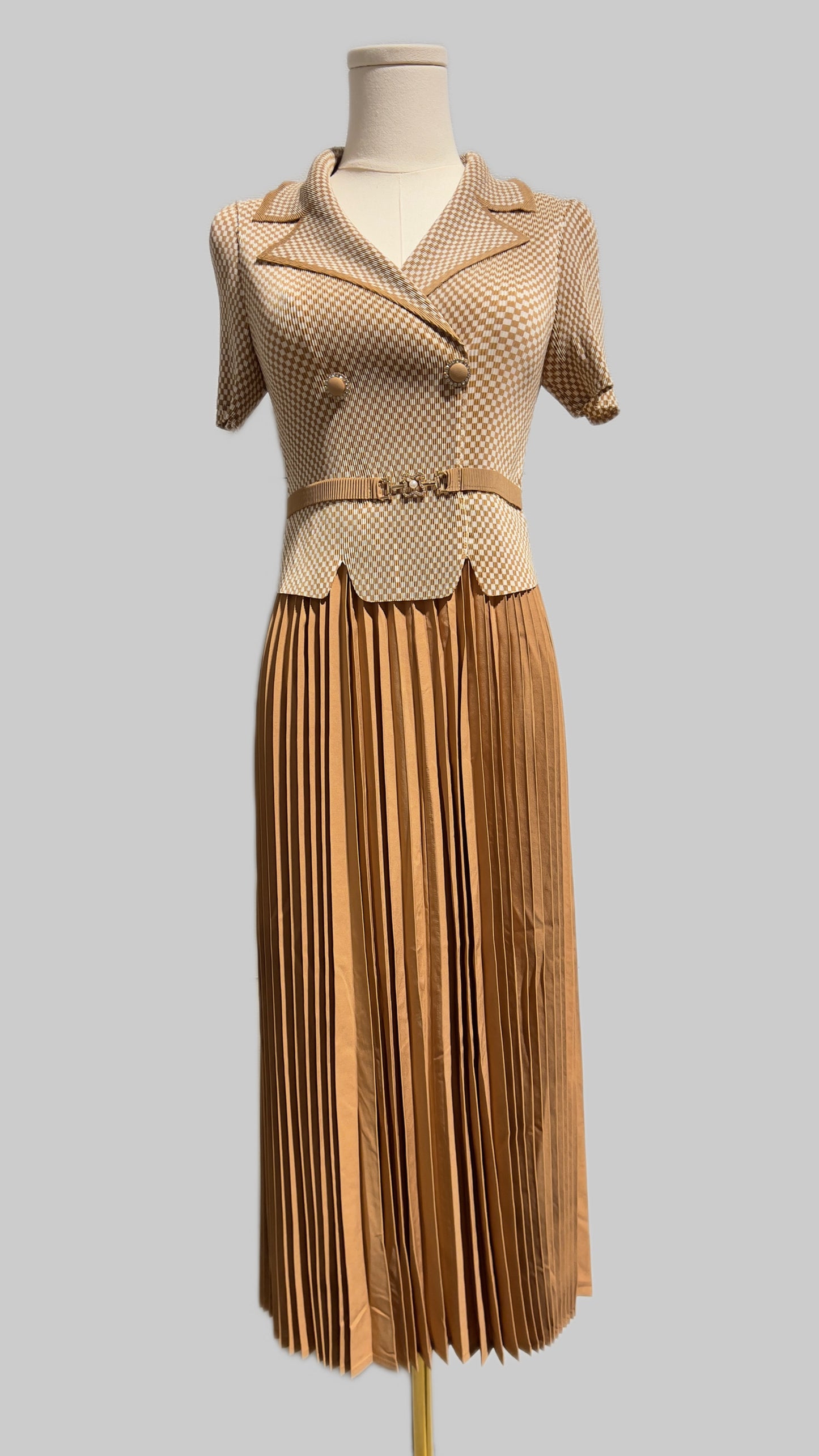 Pleated Mock 2 in 1 jacket dress (Beige)