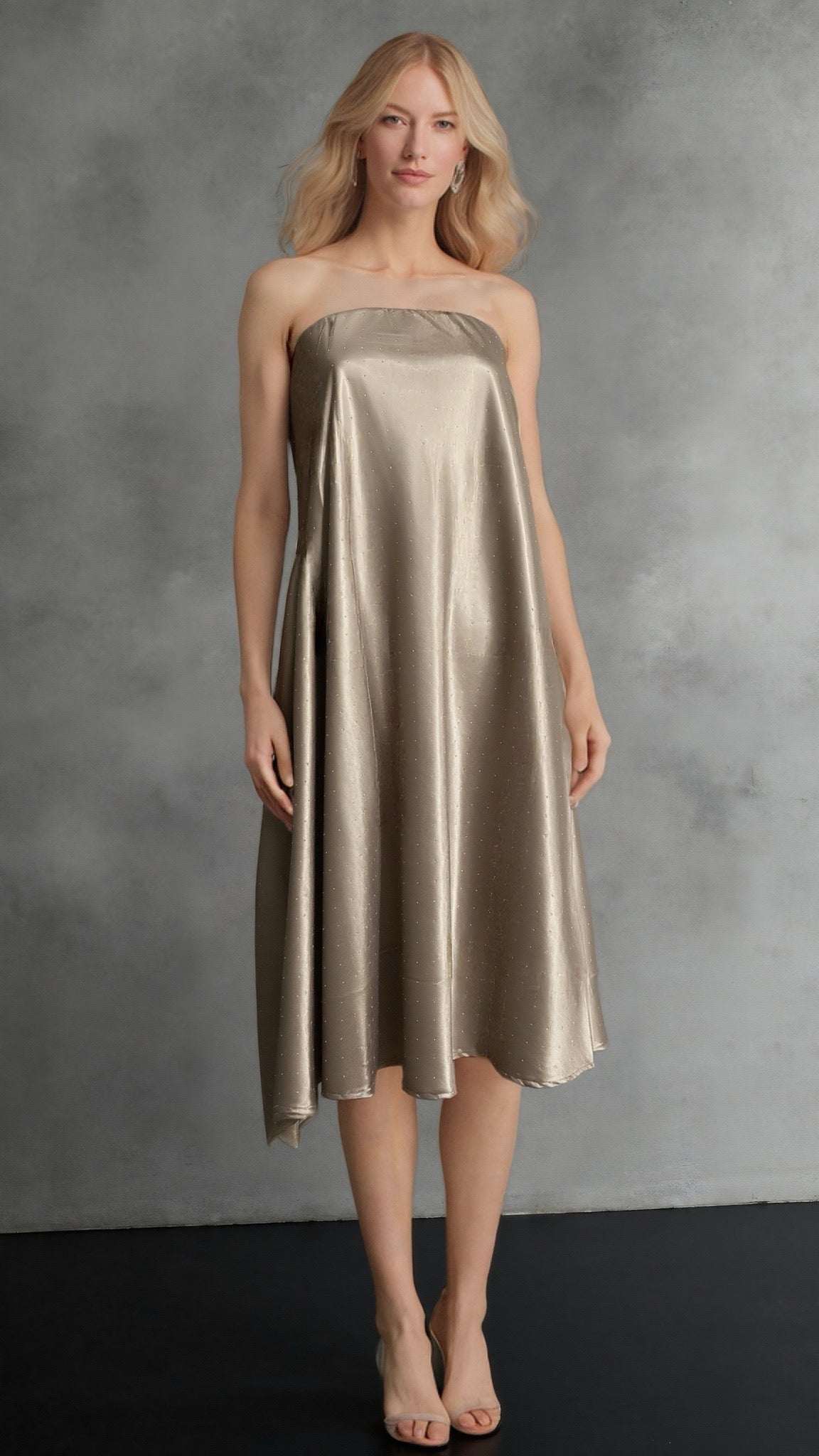Diamond Sateen Maxi Skirt with Elastic Waistband ( Champagne)