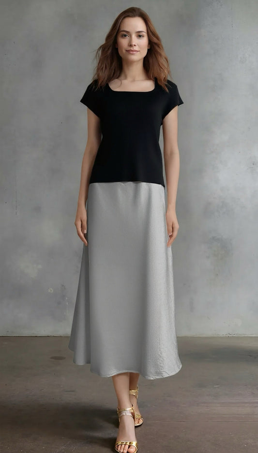 Pleating Short Sleeves Top- Soft Square - Black