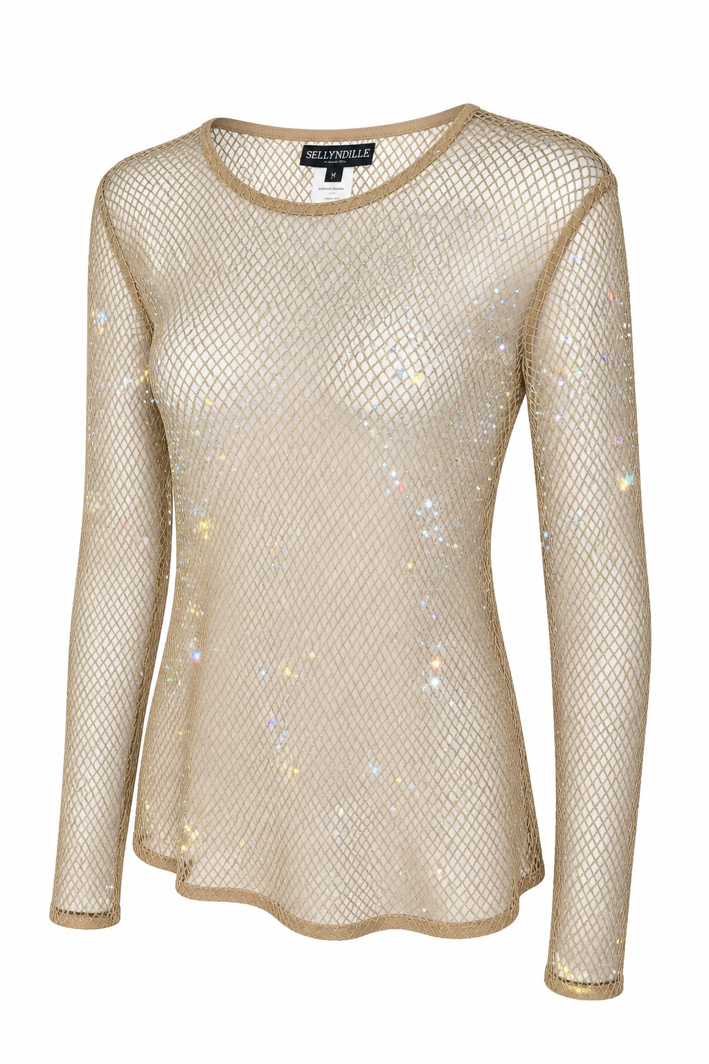 Diamond Mesh long sleeve top with matching Camisole (Mocha)