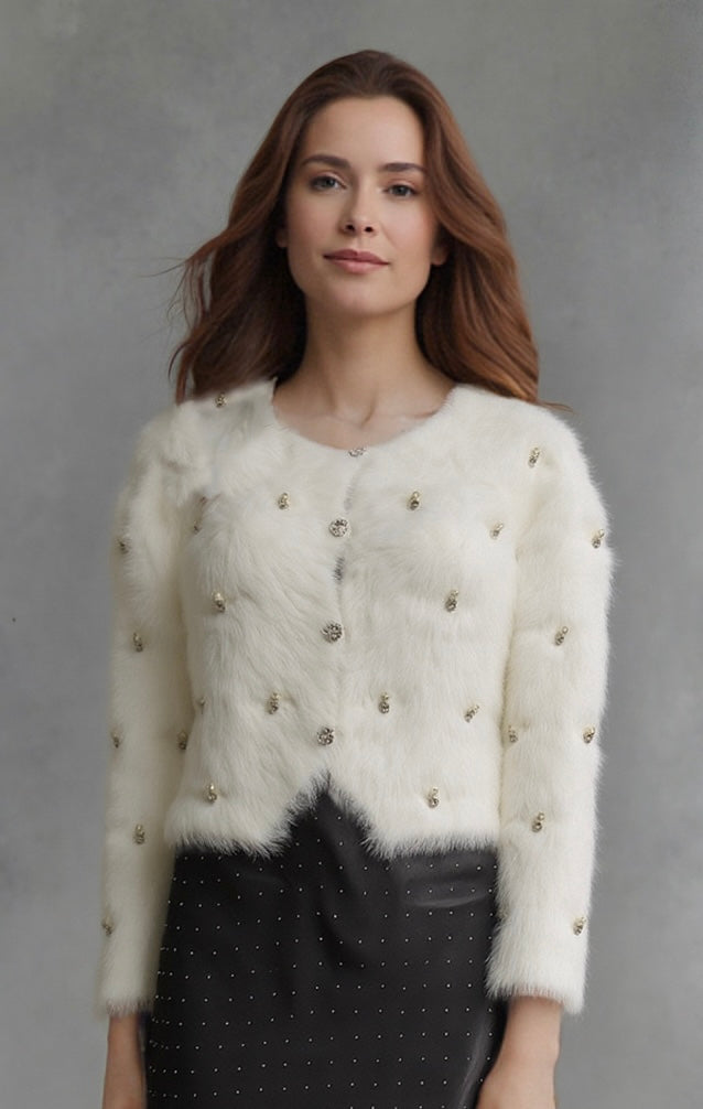 Fluffy Diamonds&Pearls Bolero - White