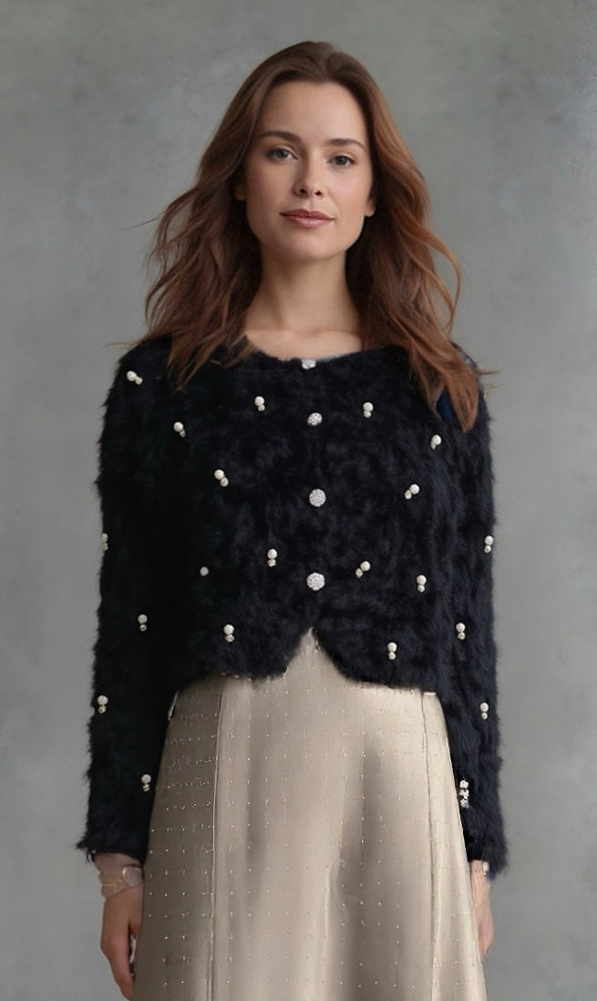 Fluffy Diamonds&Pearls Bolero - Black