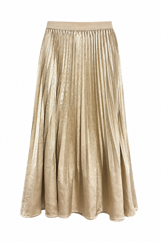 Pleating Crushed Sateen Skirt (Champagne)