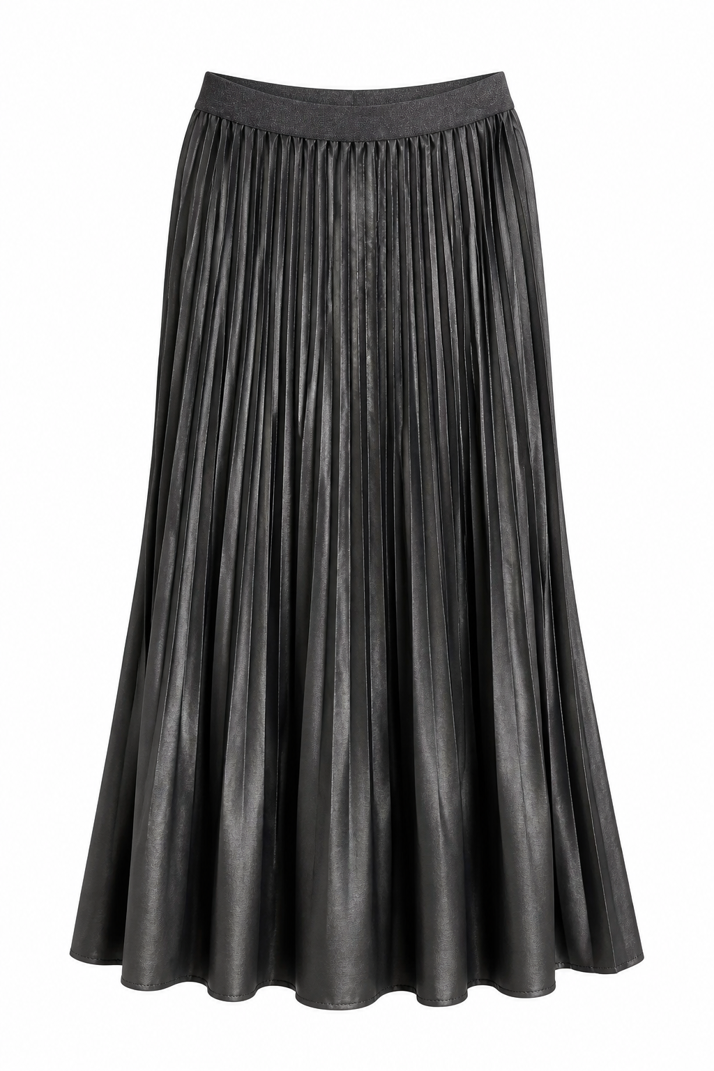 Pleating Crushed Sateen Skirt (Black)
