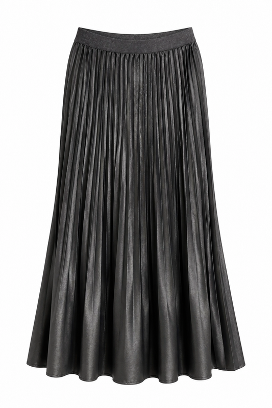 Pleating Crushed Sateen Skirt (Black)