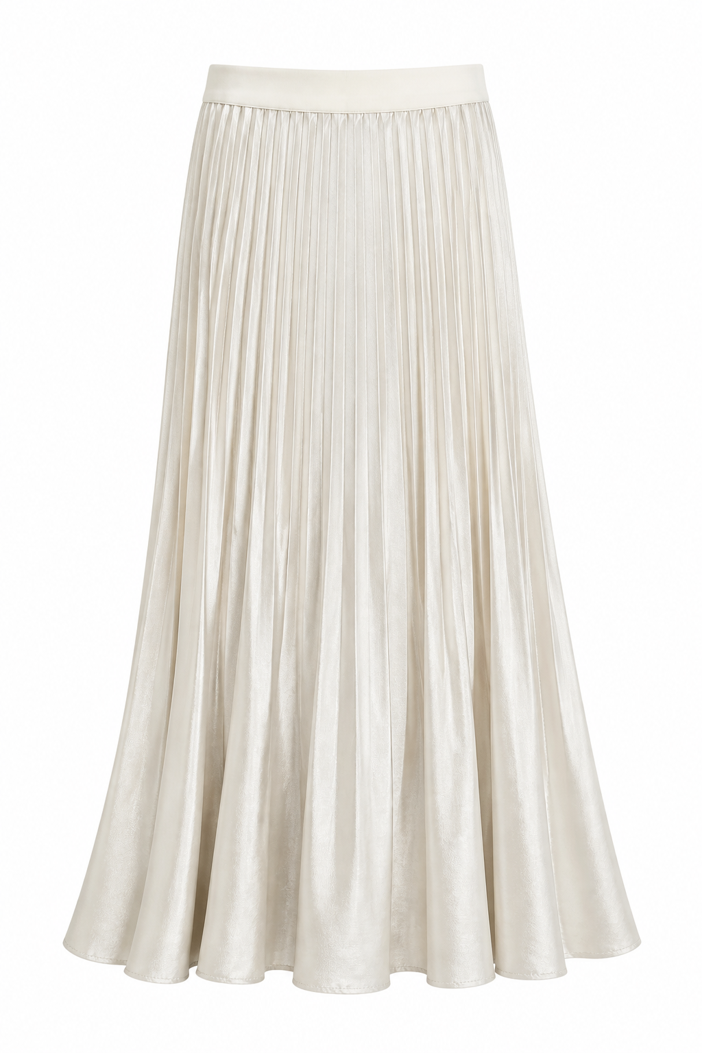 Pleating Crushed Sateen Skirt (Cream)