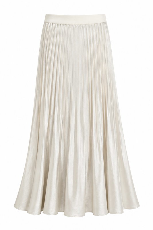 Pleating Crushed Sateen Skirt (Cream)