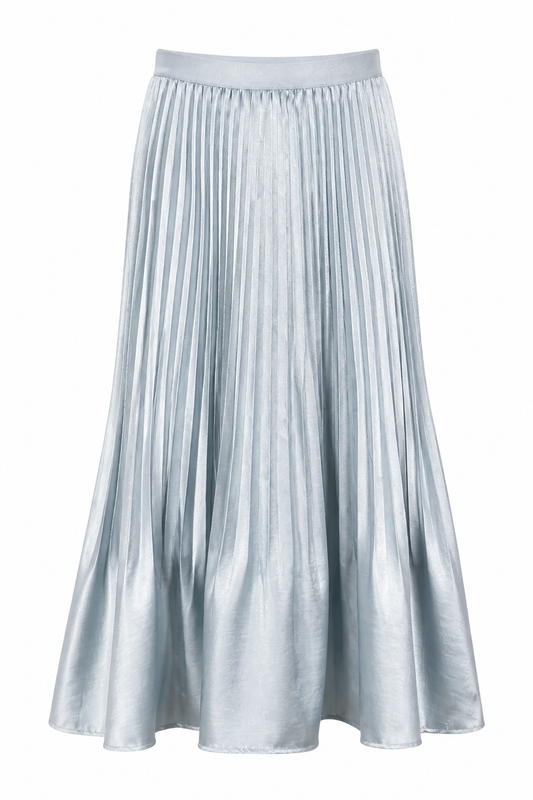 Pleating Crushed Sateen Skirt (Light Green)