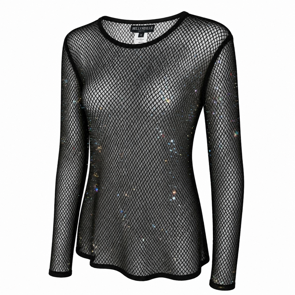 Diamond Mesh long sleeve top with matching Camisole (Black)