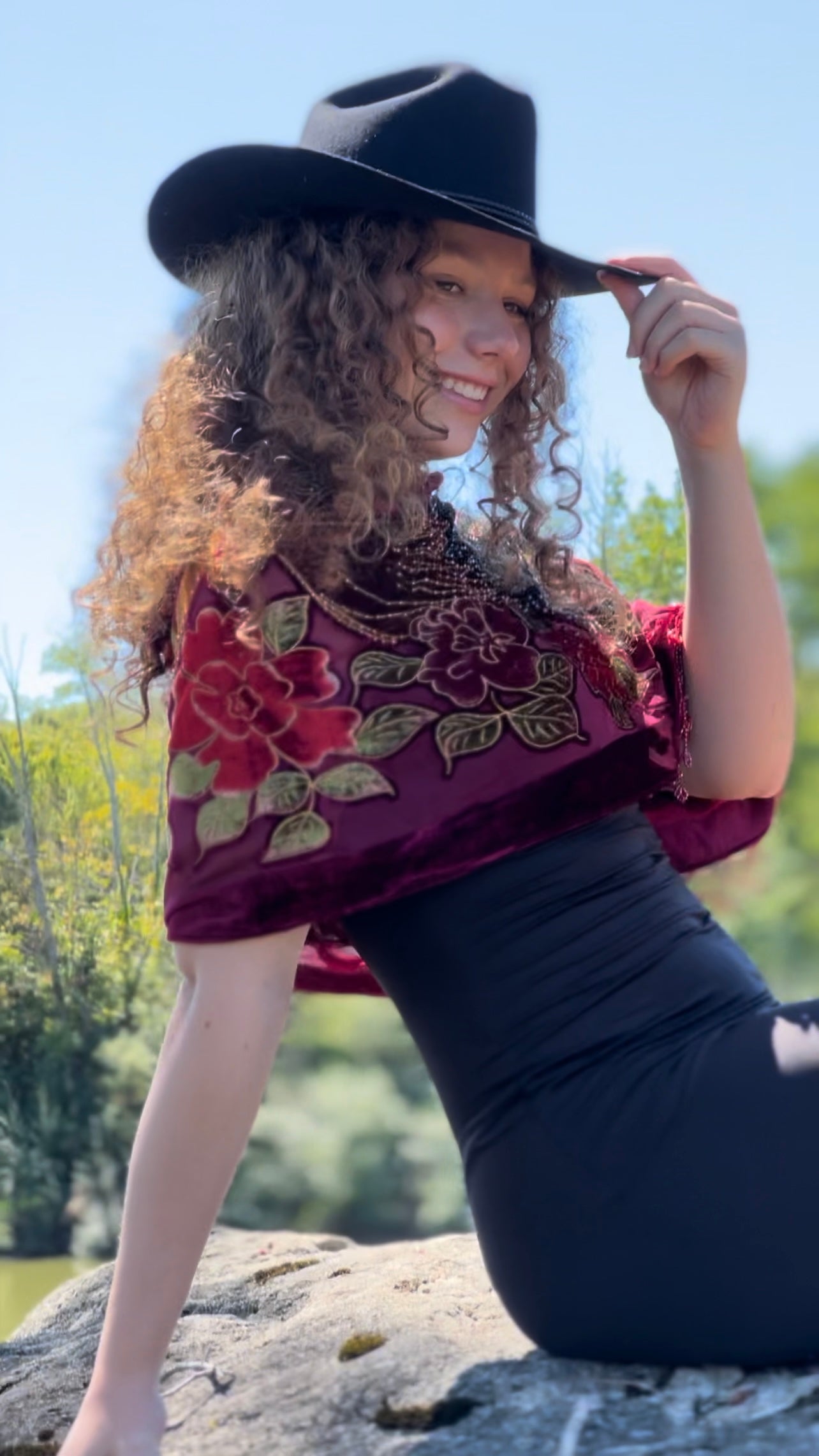 Peacock Velvet Burnout hand beaded shawl (Burgundy)