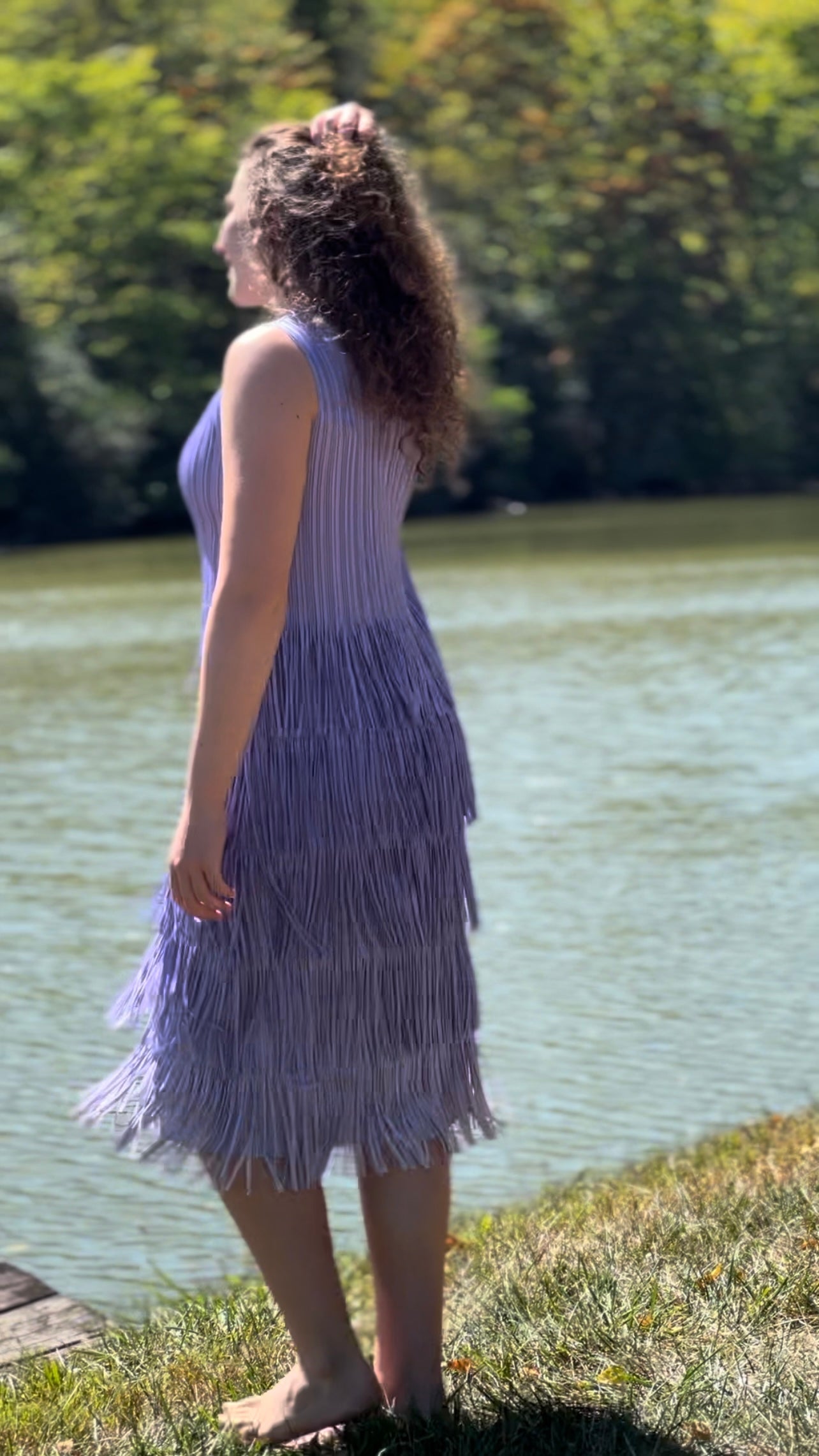 Pleating with fringe Dress set - Tiedye effect (Purple)