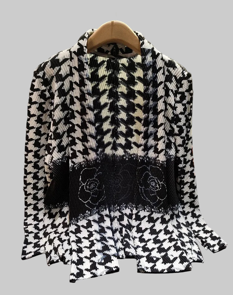 Pleating Jacket- Shawl Collar - Houndstooth