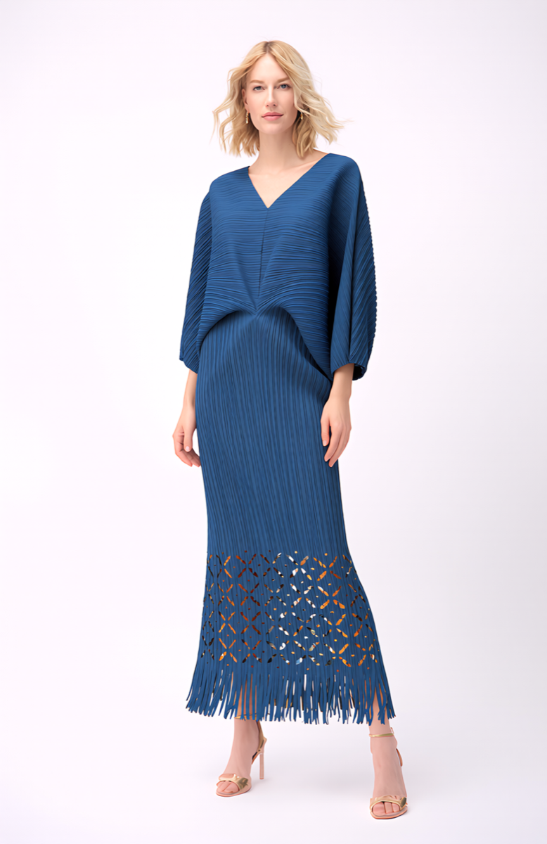 Ellyndale Pleated Cutout Dress with Fringe