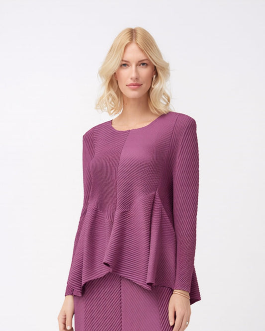 Pleated  Flare Blouse - Berry