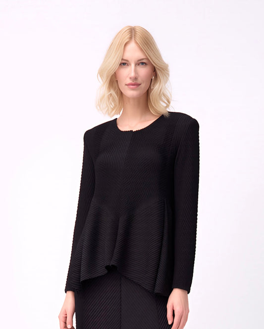 Pleated  Flare Blouse - Black